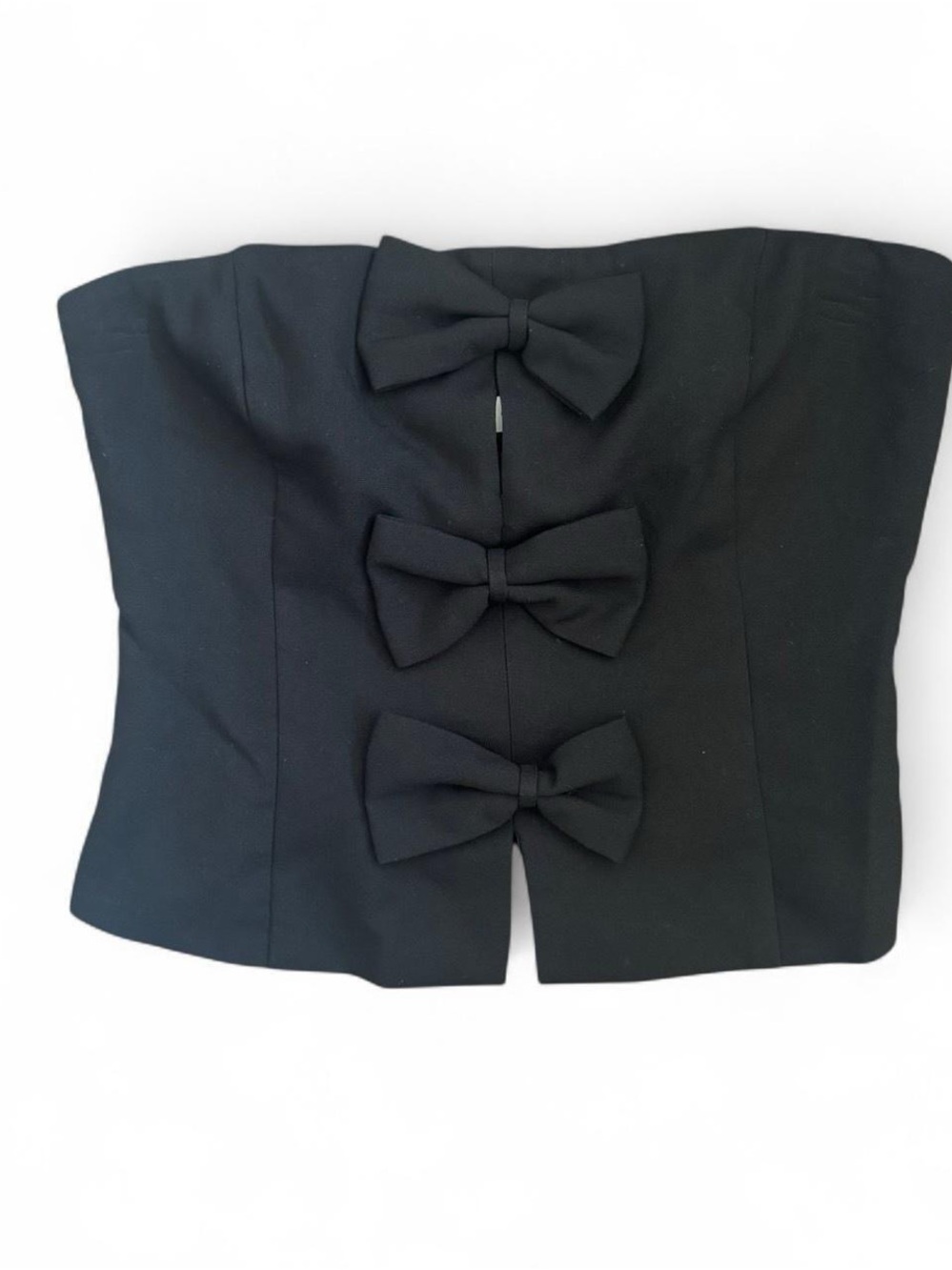 Black Strapless Bow-Accent Crop Top